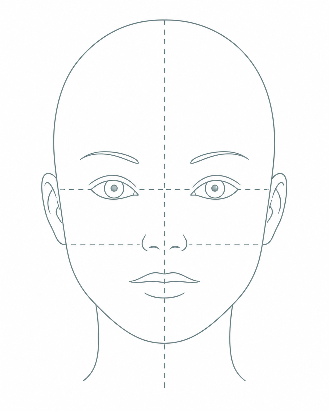 Illustrated face with simple measurement guides